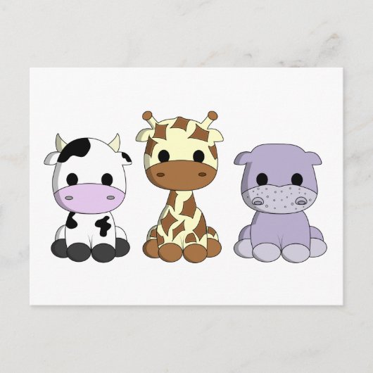 Cute koeiengiraffe hippo cartoon kinder briefkaart (Voorkant)