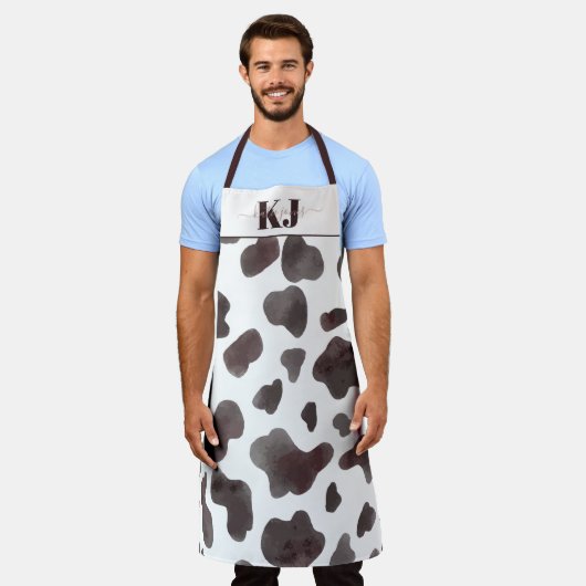Cute Koeienhuid Pattern | Monogram Apron Schort (Gedragen)