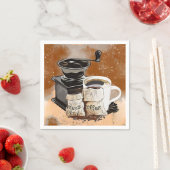 Cute koffiebar grinder mok bonen servet (Insitu)