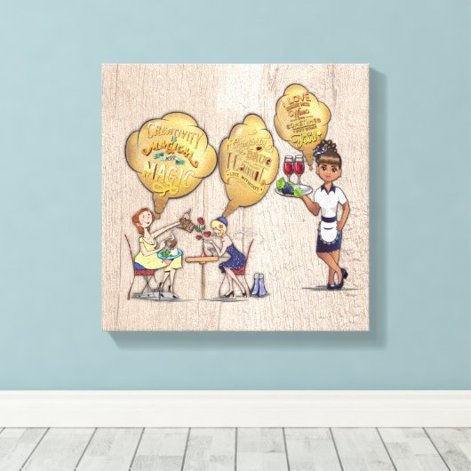 Cute koffiewinkel décor canvas afdruk (Insitu (Houten vloer))