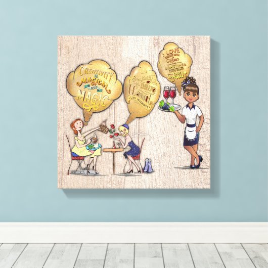 Cute koffiewinkel décor canvas afdruk (Insitu (Houten vloer))