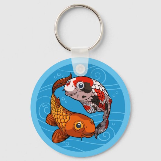Cute Koi Carp Friends Swimming Yin Yang Cartoon Sleutelhanger (Voorkant)