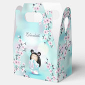 Cute Kokeshi Doll Cherry Blossom Turquoise Bedankdoosjes (Geopend)