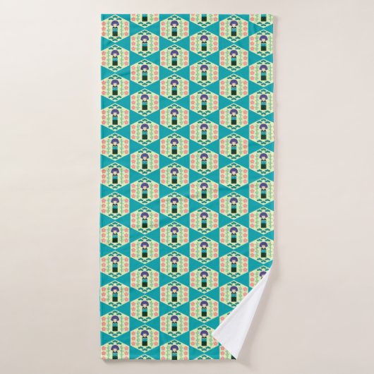 Cute Kokeshi Doll Hexagon Pattern Badhanddoek (Badhanddoek)
