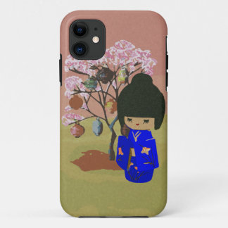 Cute kokeshi Doll met kersenbloesem Case-Mate iPhone Case