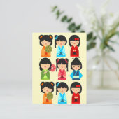Cute Kokeshi Japanse poppen Briefkaart (Staand voorkant)