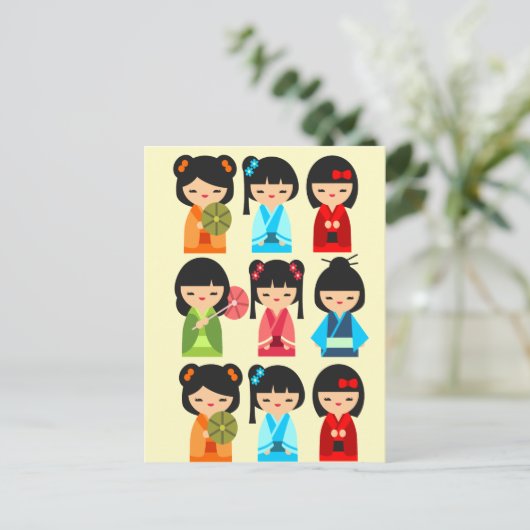 Cute Kokeshi Japanse poppen Briefkaart (Staand voorkant)
