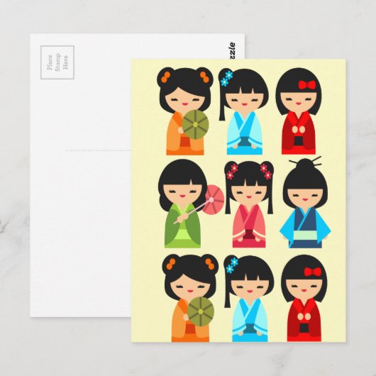 Cute Kokeshi Japanse poppen Briefkaart (Voorkant / Achterkant)