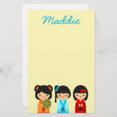 Cute Kokeshi Japanse poppen Briefpapier (Voorkant / Achterkant)