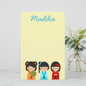 Cute Kokeshi Japanse poppen Briefpapier (Staand voorkant)