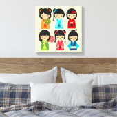 Cute Kokeshi Japanse poppen Canvas Afdruk (Insitu (Slaapkamer))