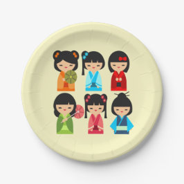 Cute Kokeshi Japanse poppen Papieren Bordje
