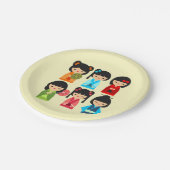 Cute Kokeshi Japanse poppen Papieren Bordje (Gekanteld)