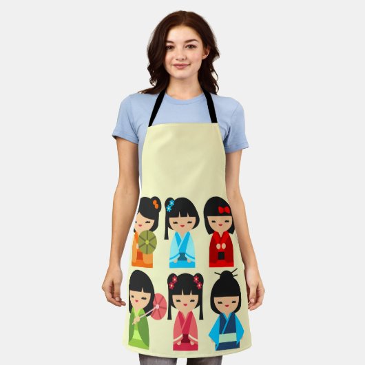 Cute Kokeshi Japanse poppen Schort (Gedragen)