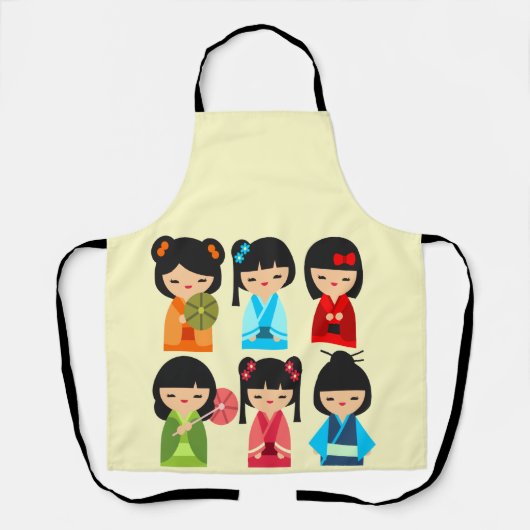 Cute Kokeshi Japanse poppen Schort (Voorkant)