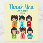 Cute Kokeshi Japanse poppen Wijn Etiket (Enkel label)