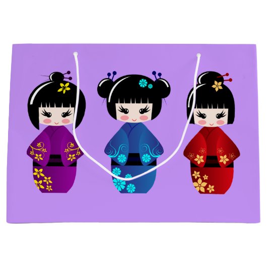 Cute kokeshi poppen cartoon girl large cadeautasje (Voorkant)