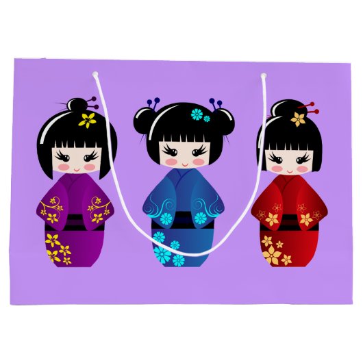 Cute kokeshi poppen cartoon girl large cadeautasje (Achterkant)