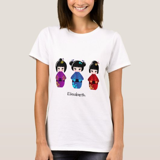 Cute kokeshi poppen cartoon naam shirt vrouw (Voorkant)