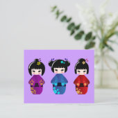 Cute kokeshi poppencartoon briefkaart (Staand voorkant)
