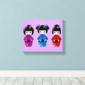 Cute kokeshi poppencartoon canvas afdruk (Insitu (Houten vloer))