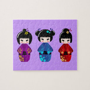 Cute kokeshi poppencartoon legpuzzel