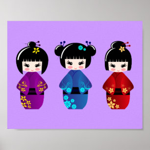 Cute kokeshi poppencartoon poster