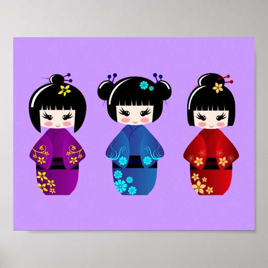 Cute kokeshi poppencartoon poster (Voorkant)