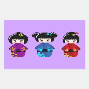 Cute kokeshi poppencartoon rechthoekige sticker