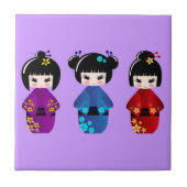 Cute kokeshi poppencartoon tegeltje (Voorkant)