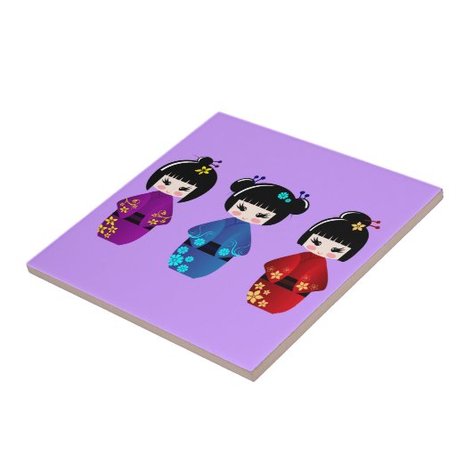 Cute kokeshi poppencartoon tegeltje (Zijkant)
