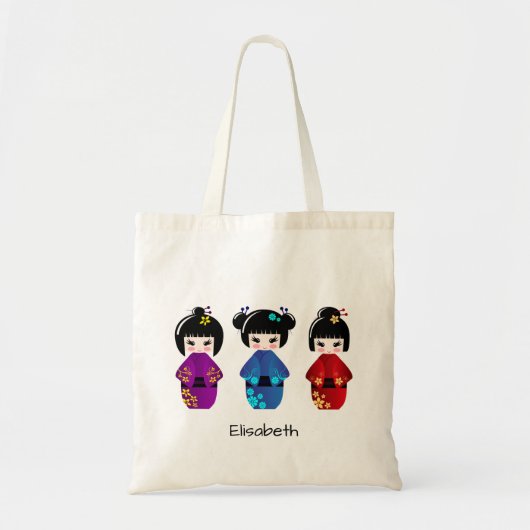 Cute kokeshi poppennaam cartoon tote bag (Voorkant)