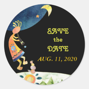 Cute Kokopelli Tribal Wedding Save the Date Ronde Sticker
