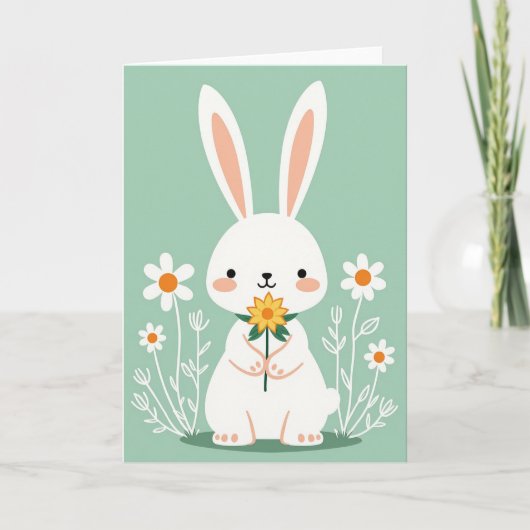Cute Konijn Bloem Scene Kaart (Voorkant)
