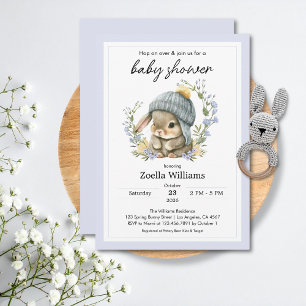 Cute Konijn Bloemen Lente Baby Shower Uitnodiging
