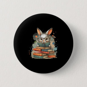Cute Konijn Boekliefhebber Paasgeschenk Lezend Kon Ronde Button 5,7 Cm