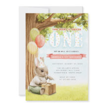 Cute Konijn Eerste Verjaardagsuitnodiging