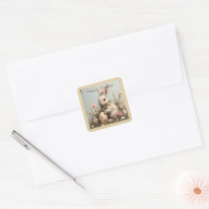 Cute Konijn Eieren Bloemen Pasen  Vierkante Sticker