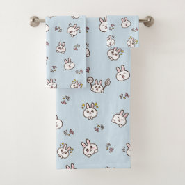 Cute konijn emoticons blauw bad handdoek