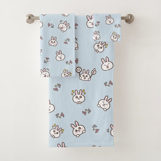 Cute konijn emoticons blauw bad handdoek (Insitu)