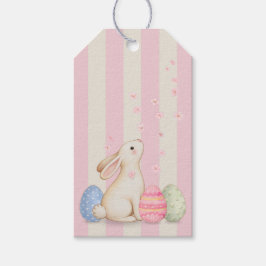 Cute Konijn en Eieren Pastel Streep Pasen Cadeaubi Cadeaulabel