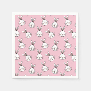Cute Konijn Gezicht Patroon op Licht Roze Servet