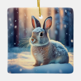 Cute Konijn In Besneeuwd Bos Keramische Versiering Keramisch Ornament