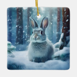 Cute Konijn In Besneeuwd Bos Keramische Versiering Keramisch Ornament