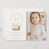 Cute Konijn In Bloemstuk Kinderen Foto Verjaardag Bedankkaart (Voorkant)
