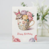 Cute Konijn In Een Beker Kaart (Staand voorkant)