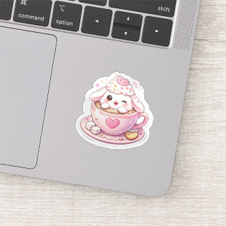 Cute Konijn in Koffiekopje Kawaii Sticker