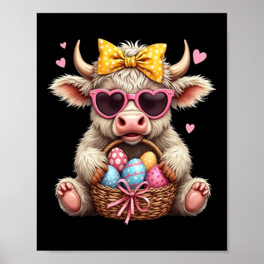 Cute Konijn Koe Retro Boer Westerse Pasen Dag Poster (Voorkant)