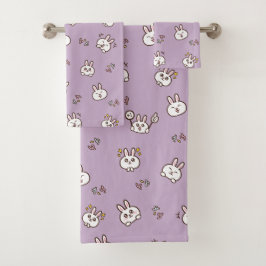 Cute konijn konijn emoticons paars bad handdoek