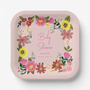 Cute Konijn Konijntje Meisje Baby Shower Uitnodigi Papieren Bordje